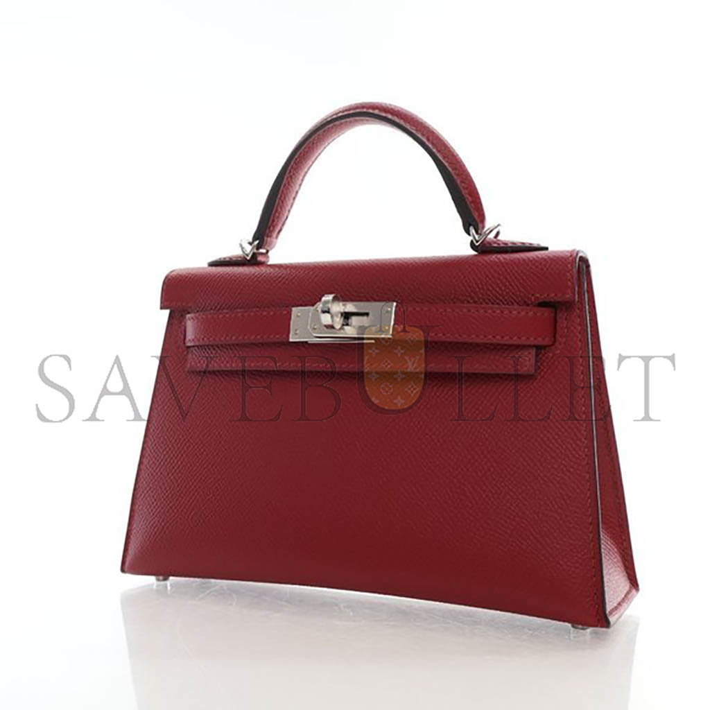 H**mes mini kelly ii epsom burgundy silver buckle (19*12*5.5cm)